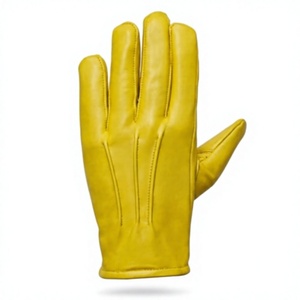 Gants de conduite en cuir de mouton jaune, longueur poignet, non doublés, style uni, pour usage quotidien, printemps automne, chaleur - Product Image 2