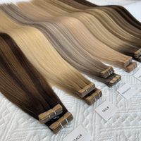 Nouvelles extensions de cheveux adhésives noires et blondes, double épaisseur, en cheveux humains, qualité salon, fournisseur