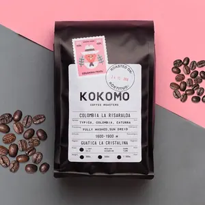 Tas Kemasan Biji Kopi Kustom Besar Stiker Cetak Putih Matte Besar Etiquetas Scrub Kopi Organik Label Pribadi