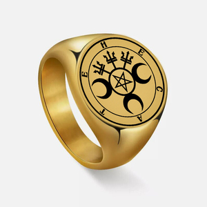 R070 Hecate Sigil diosa noche Luna fantasmas nigromancia hechicería bruja Wicca amuleto talismán grabado con láser anillos de acero inoxidable - Product Image 3