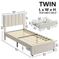Cadre de lit pour enfants Kainice, cadre de lit moderne en bois massif à lattes, taille double, BD-074, cadre de lit avec rangement, revêtement en tissu noir