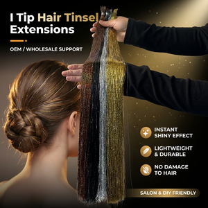 Extensions de <span class=keywords><strong>cheveux</strong></span> en tinsel PET brillant à pointe droite de 24 pouces, pré-collées, avec 25 pointes, pour festivals, vente en gros - Product Image 4