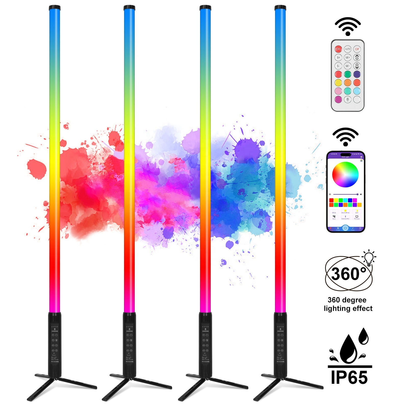Portable Wireless Battery IP65 Large D40 150cm LED Tubes RGBWA APP Remote 360 DJ Pixel Light for Stage Wedding Party DJ Setup