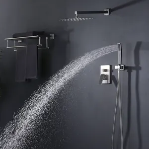 סט ברז מקלחת בסוויטת כלים סניטריים עם ראש מקלחת גשם בגודל 10 אינץ' ומקלחת כף יד