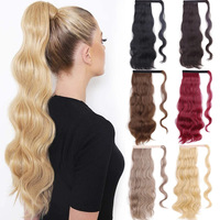Extensions de queue de cheval synthétiques de 22 pouces, résistantes à la chaleur, à ondulations profondes, à clipser, avec fixation Velcro pour femmes, vente en gros