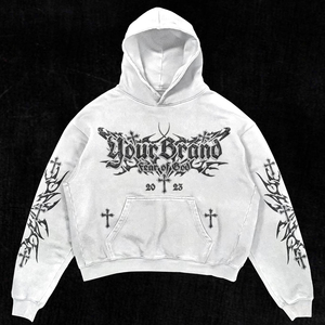 Your Brand <b>Gothic</b> Hoodie Men Oversized Cotton French Terry Printed Cross Design Front Pocket Autumn Style Men <b>Hoodies</b> - Product Image 2
