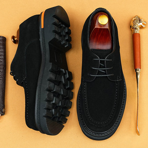 Thick-soled leather <b>shoes</b> for men, breathable and <b>height</b>-<b>increasing</b>, mocha brown suede leather, full-grain cowhide business <b>shoe</b> - Product Image 4
