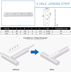Trung Quốc Nhà sản xuất 40*40 6051 4 lỗ tham gia Dải góc khung cho t-slot nhôm hồ sơ 40x40 mét 30 40 - Product Image 5