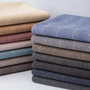 Stock Tweed Fabric Factory Supplier Custom Herringbone Design Yarn Dyed Brushed Polyester Wool Woven Tweed Fabric For Coat Uniform
