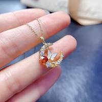 Pendentif Papillon de Lune en Grenat Spessartine Naturel, Bijoux Fins en Argent 925S, Vente en Gros, Souvenir de Mariage, Cadeau