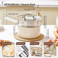 Casserole en acier inoxydable à trois couches avec revêtement céramique, pot à lait, pot à soupe, poêle à frire avec couvercle en verre en acier inoxydable