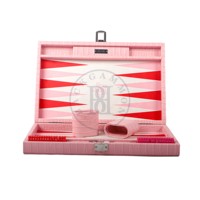 Jeu de backgammon de voyage personnalisé en cuir PU gaufré croco de luxe avec logo sur mesure