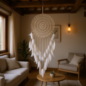 Acchiappasogni 40cm con Piume Bianche, Decorazione da Parete per la Casa - Product Image 3