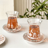 Ensemble de tasses à thé turques modernes 12 pièces ensemble de tasses à café et à thé au clair de lune en verre de Style moyen-oriental tasse à thé noire de haute qualité