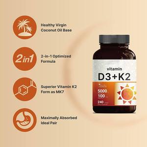 Cápsulas Veganas de Vitamina D3 <span class=keywords><strong>K2</strong></span> al por Mayor OEM, 5000 UI D3 100 mcg <span class=keywords><strong>K2</strong></span>, Multivitamínico en Gelatina, Alimento Herbal Saludable a <span class=keywords><strong>Base</strong></span> de Aceite de Coco - Product Image 4