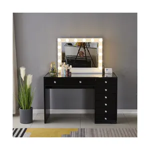 Luxe Design Kaptafel Set Met Led Verlichte Spiegel Hollywood Make-Up Kaptafel Met 8 Laden Moderne Kaptafel