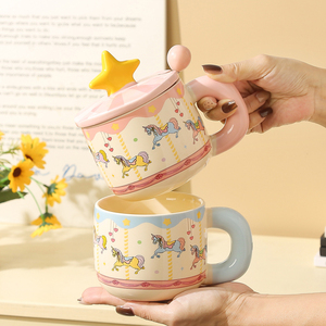 Cute Carousel Ceramic Mug with Star Lid Creative Horse Mug Birthday Gift Coffee Cup for Souvenir - Product Image 5