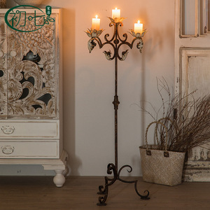 American Retro Wrought Iron Floor Candlestick With Three Lights For <b>Wedding</b> Home Decoration Rustic Style - Product Image 1