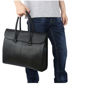 Men's Genuine Leather <b>Briefcase</b> 14 Inch Large Capacity Business Travel Handbag Black Cowhide Laptop Bag - Product Image 1