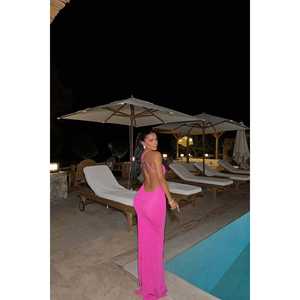 Robe de soirée longue de style princesse avec détails en rose fuchsia, robe de bal avec paillettes et perles, taille empire, longueur longue, motif princesse, tailles ODM XS XL - Product Image 1