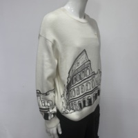 Pull en tricot de coton acrylique avec imprimé et broderie Colisée de Rome, unisexe, col rond ample, personnalisable avec logo, ODM, vente en gros automne