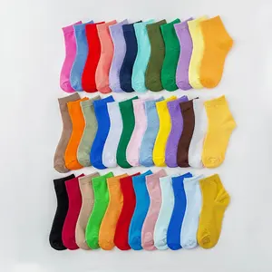 Оптовая продажа, дешевые пастельные цветные носки, цветные тонкие базовые хлопковые носки для женщин
