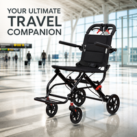 Fauteuil roulant pliable léger avec siège confortable pour personnes âgées et handicapées, aide à la mobilité portable pour l'embarquement en avion et les déplacements quotidiens