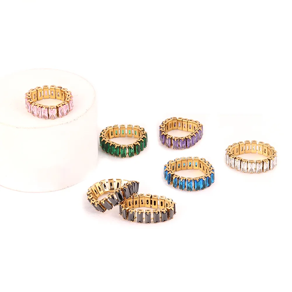 Fine jewelry rings mulheres 18k Banhado A Ouro Aço Inoxidável Cubic Zirconia Anel Acessórios de luxo Men Baguette wedding rings