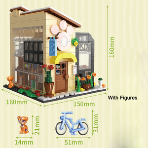Moc City Street Sweet Coffee Flower Librairie Boutique Village Magasin Maison Tente STEM Architecture Jouets Kit Cadeau d'anniversaire Bloc de construction - Product Image 3