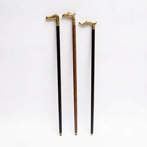 Bastones de Madera Pulidos Ecológicos Lisos con Mango de Latón Negro Marrón, Estilo Antiguo Imitación India, Decoración del Hogar, Unisex - Product Image 1