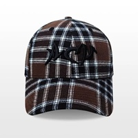Gorra de Béisbol a Cuadros Unisex Ajustable de 6 Paneles con Logotipo Bordado, Estilo Casual, Gorra de Moda para Adultos, Patrón Marrón, Negro y Blanco