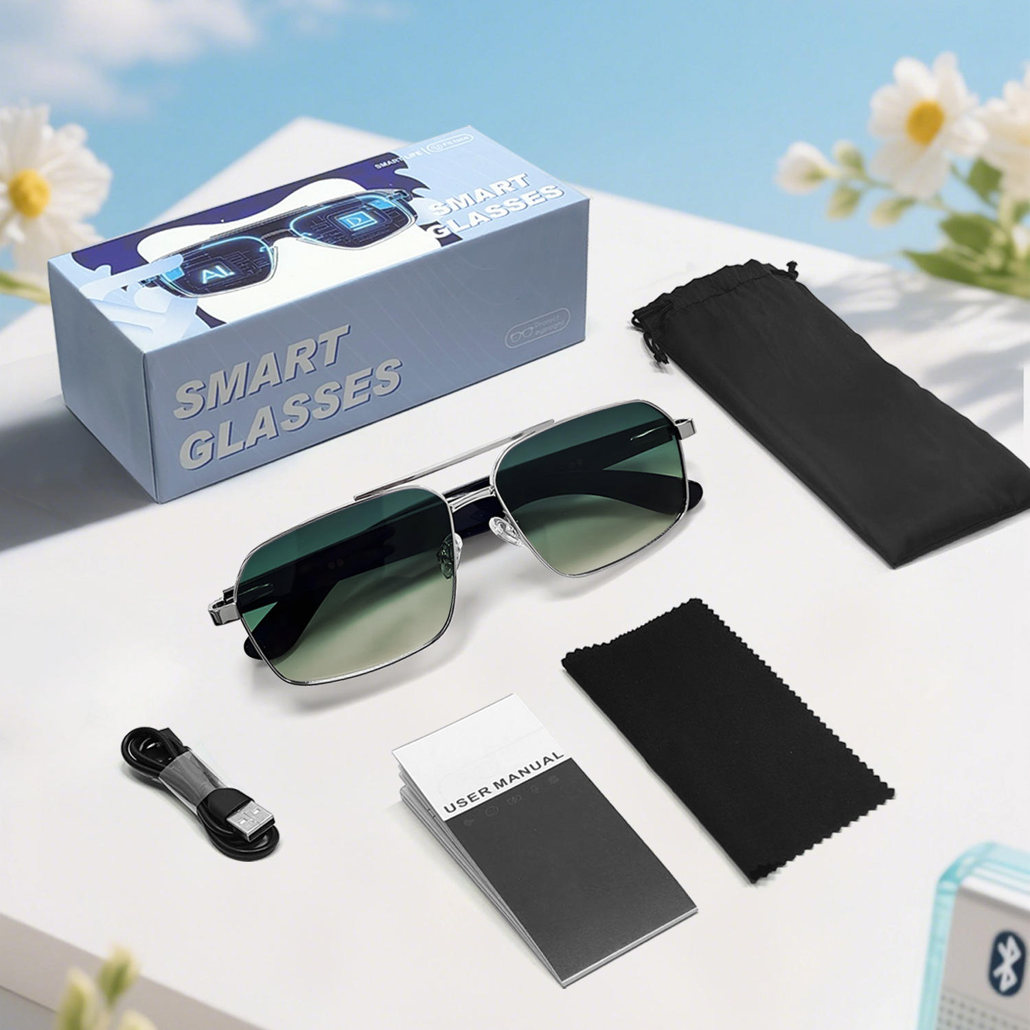 Cadre argenté - Couleur progressivement bleu-vert