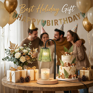 Lámpara Calentadora de Velas Eléctrica de Estilo Mid-Century, <span class=keywords><strong>Verde</strong></span> con Relieve Dorado, Altura Ajustable, Ideal como Regalo para Mamá, Decoración del Hogar - Product Image 6