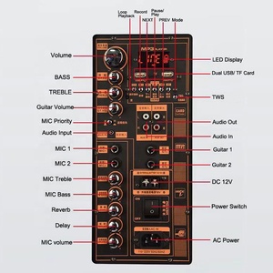 Amplificador de gran potencia de 120W, 12 pulgadas con batería de 12V/12Ah, recargable, TWS, altavoz profesional con carrito de madera para exteriores - Product Image 6