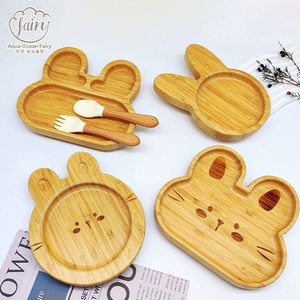 Baby <strong>Wooden</strong> Tableware Set Could Bamboo <strong>Wooden</strong> <strong>Plate</strong> Bowl Silicone Suction <strong>Wooden</strong> Handle Fork Spoon for Children Feeding Supplies - Product Image 1