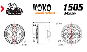 Motor Metálico sin Escobillas SKYSTARS <span class=keywords><strong>KOKO</strong></span> 1505 3450KV 3-6S para Drones de Carreras FPV de Largo Alcance de 2.5-4 Pulgadas - Product Image 6