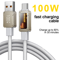 Câble de charge rapide USB-C tressé 100W avec affichage lumineux, gaine 100% nylon, transmission de données rapide 5A, certifié CE/ROHS/FCC, pur