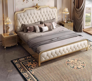 Cama de Madera Maciza con Acabado en Cuero de Estilo Americano, Cama Doble de Estilo Europeo, Juego de Muebles para Recámara Principal - Product Image 3