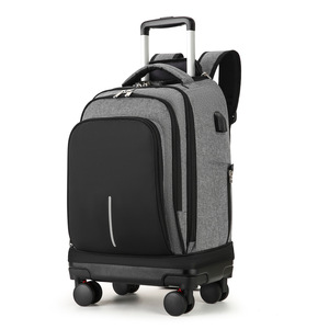 Travel <b>Backpack</b> With Wheels 20 Inch Expandable Luggage For Business Travel Unisex <b>Black</b> And Gray Solid Color Zipper Closure - Product Image 5