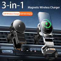 Cargador Inalámbrico para Auto 3 en 1 de 15w, Carga Rápida, Compatible con Teléfonos, Auriculares y Relojes, 2026