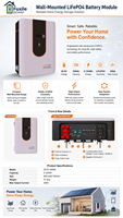 Module de batterie au lithium LiFePO4 mural 25,6V 200Ah 5,12kWh avec BMS pour système de stockage d'énergie solaire domestique et alimentation de secours 10kWh