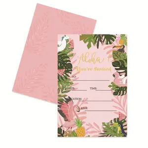 New Custom Holiday Summer Beach Decoration Pink Hawaiian Party Invitation Handmade Greeting Card