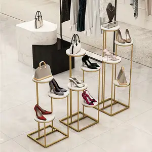 Round Retail Clothing Store Display Nesting Table Stand Set For Shoe Bag Clothes Display