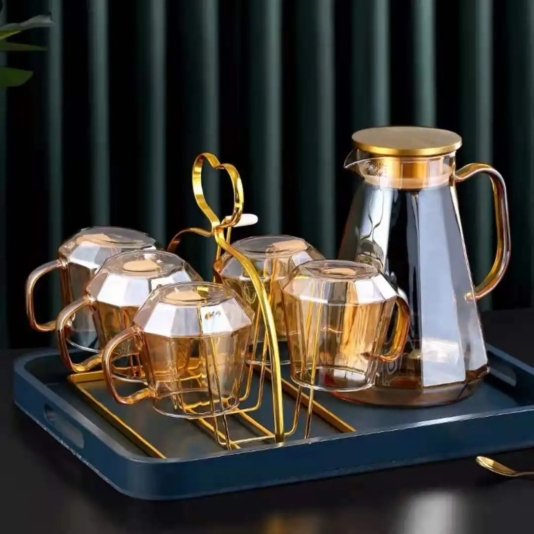 مصنع زجاج بوروسيليليك مرتفع مجموعة براريد للشاي شرب مجموعة إبريق ماء مع كأس حامل