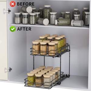 Étagère à épices <span class=keywords><strong>extensible</strong></span> à 2 niveaux pour lave-vaisselle Étagère d'évier relevable pour armoires de cuisine Supports de rangement pour la cuisine - Product Image 5