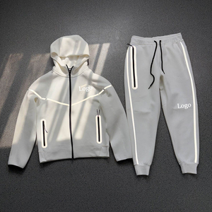 Ensemble sweat-shirt à capuche pour homme, couleur unie, en tissu éponge français, sweat-shirt zippé avec logo, vêtements respirants pour l'automne - Product Image 2