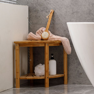 <b>Bamboo</b> Corner Bath <b>Stool</b> 40x40x42 Cm Non Slip Shelf For Bathroom Elderly Pregnant Women - Product Image 4