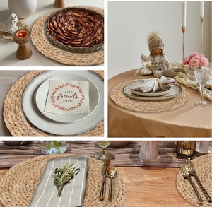 Boho Farmhouse rustique 10 pièces napperons tissés assiette chargeurs ensemble Jute tressé Table à manger tapis rotin <span class=keywords><strong>osier</strong></span> Table tapis décor - Product Image 6