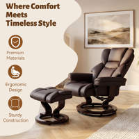 Fauteuil pivotant moderne avec ottoman, revêtement en cuir PU, base en métal, dossier rembourré en mousse à mémoire de forme, meubles de salon électriques