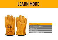 Gants de soudage en cuir de vachette de qualité supérieure GSFixtop, 12 pouces (300 mm), 173 g, résistants à la chaleur, avec manchette élastique, pour soudage TIG MIG